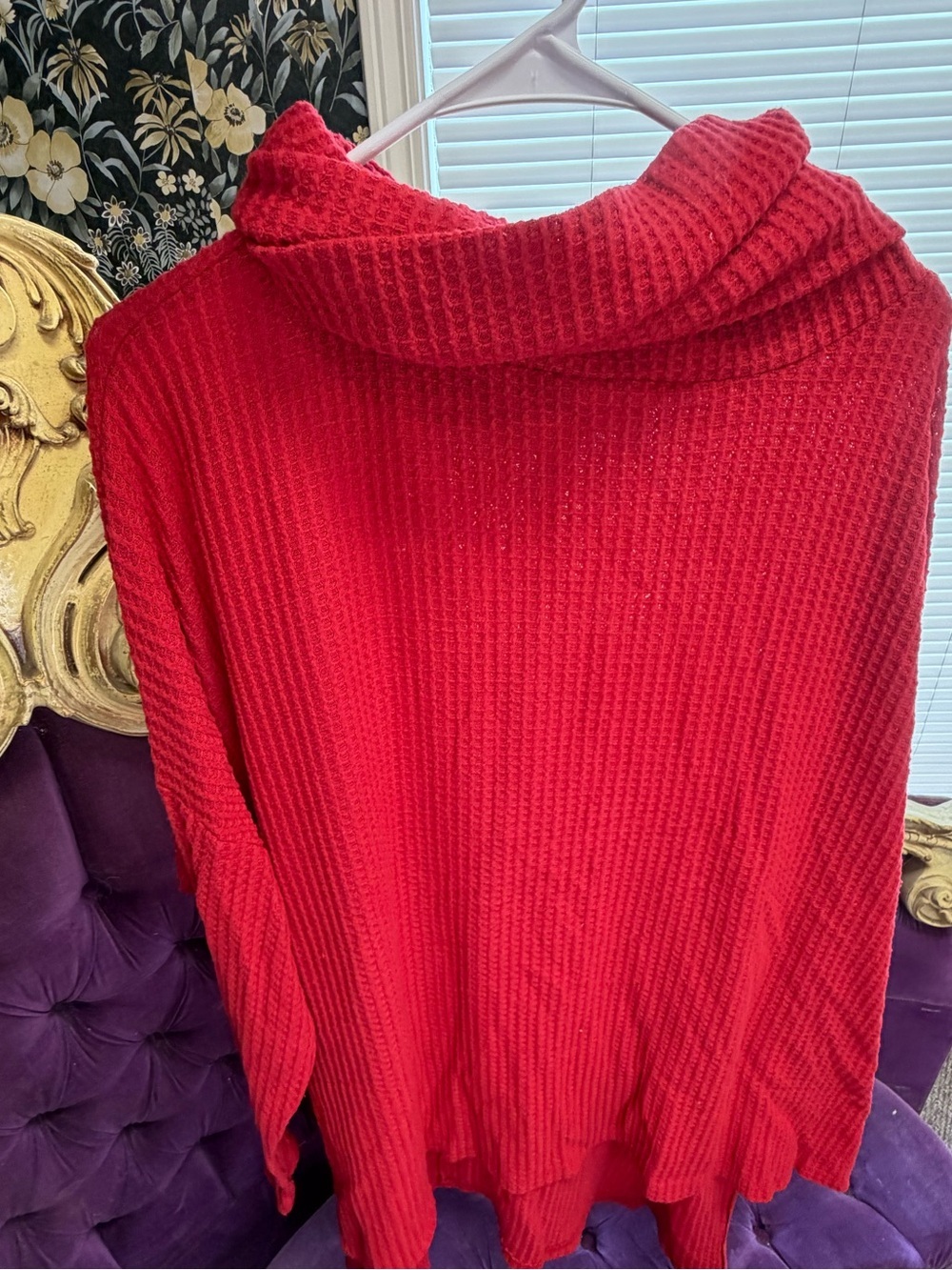 Zenana Outfitters Bright Red Waffle Cowl Neck Sweater